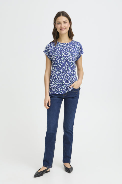 Fransa FRSEEN Floral Jersey T-Shirt – Boho Bloom Navy & Green – 20610634