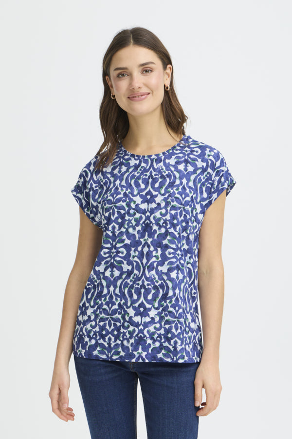 Fransa FRSEEN Floral Jersey T-Shirt – Boho Bloom Navy & Green – 20610634