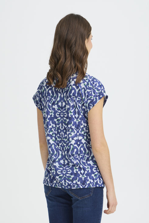 Fransa FRSEEN Floral Jersey T-Shirt – Boho Bloom Navy & Green – 20610634