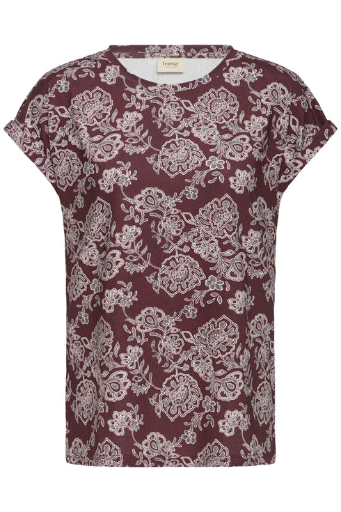 Fransa Womens Seen Floral Print Short Sleeve T-Shirt 20610634 GM - Garden Muse Port Royale