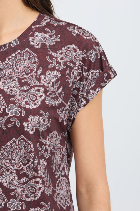 Fransa Womens Seen Floral Print Short Sleeve T-Shirt 20610634 GM - Garden Muse Port Royale
