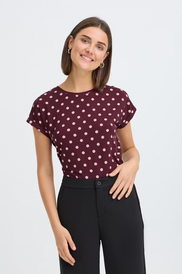 Fransa Womens Seen T-Shirt 20610634 - Port Royale Pink Dotty / Red