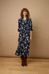 Fransa Womens Lalu V-Neck Midi Dress 20613512 - Scatter Floral Salute Blue