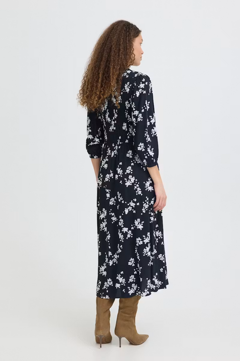 Fransa Womens Lalu V-Neck Midi Dress 20613512 - Scatter Floral Salute Blue