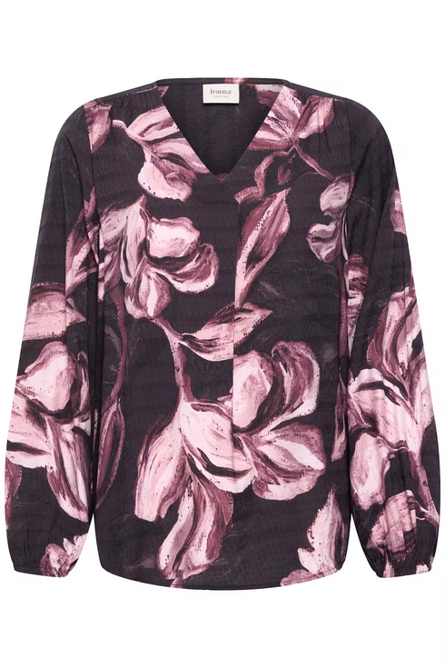 Fransa Ariana Long Sleeve Floral V-Neck Blouse 20614542 HP - Hp Floral Peachskin / Pink