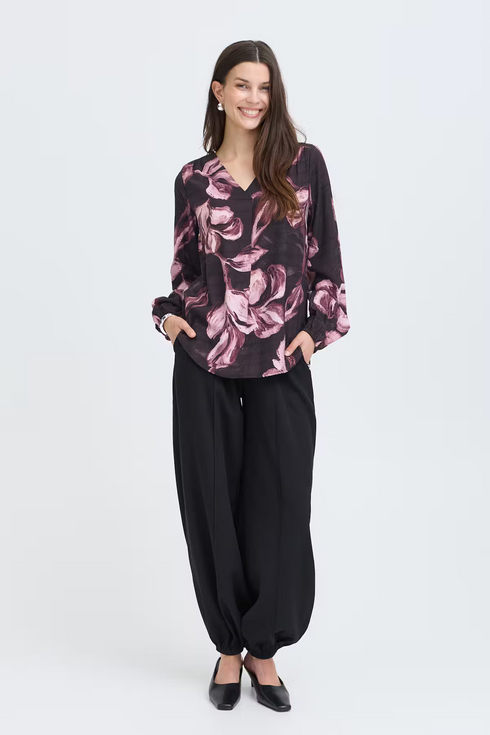 Fransa Ariana Long Sleeve Floral V-Neck Blouse 20614542 HP - Hp Floral Peachskin / Pink
