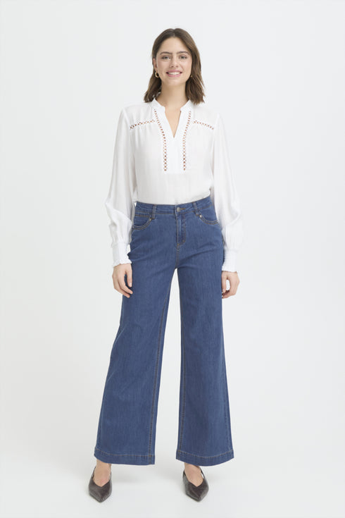 Fransa FRCHICAGO Hanna Mid Blue High Waist Wide Leg Jeans 20614692