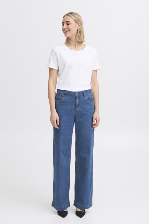 Fransa FRCHICAGO Hanna Mid Blue High Waist Wide Leg Jeans 20614692
