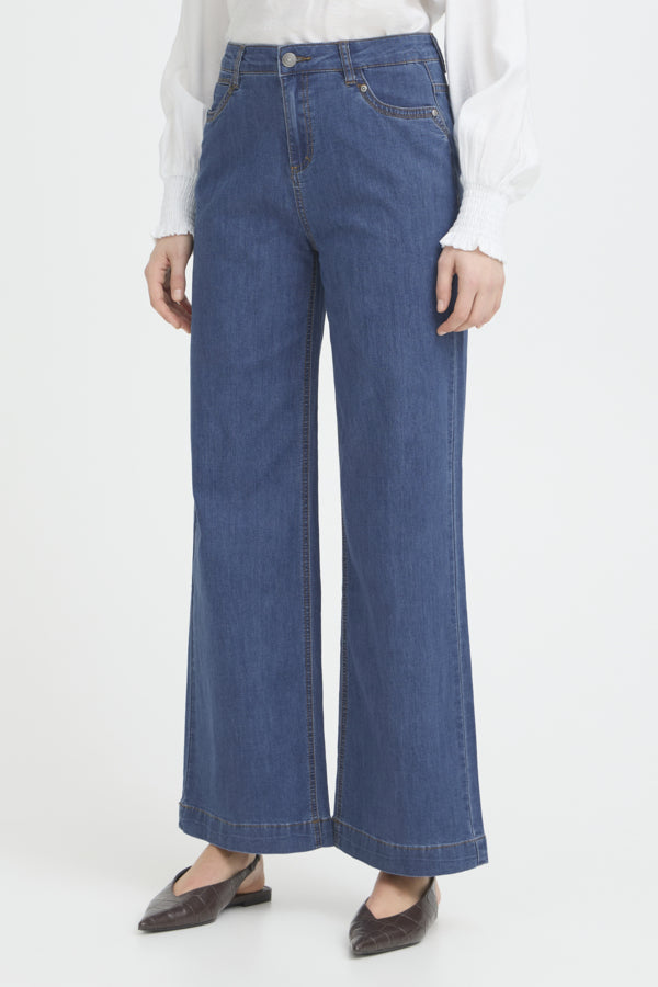 Fransa FRCHICAGO Hanna Mid Blue High Waist Wide Leg Jeans 20614692