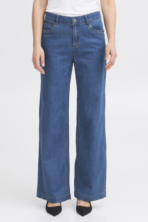 Fransa FRCHICAGO Hanna Mid Blue High Waist Wide Leg Jeans 20614692