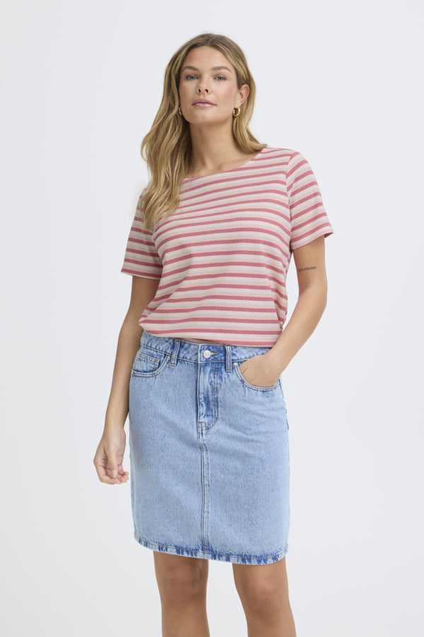 Fransa Womens Lotus Stripe/Pink FRJOSIE Striped T-Shirt 20615550