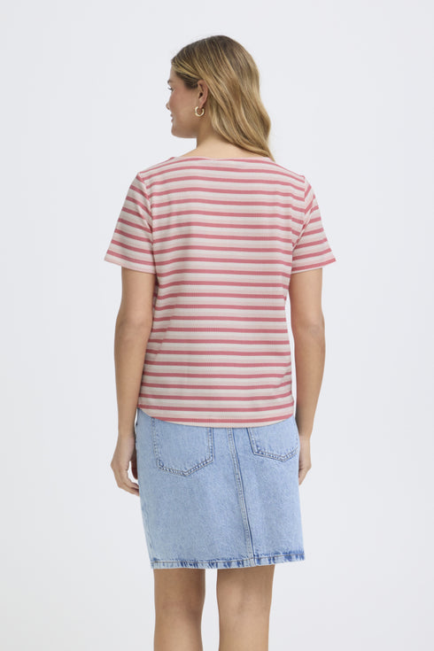 Fransa Womens Lotus Stripe/Pink FRJOSIE Striped T-Shirt 20615550