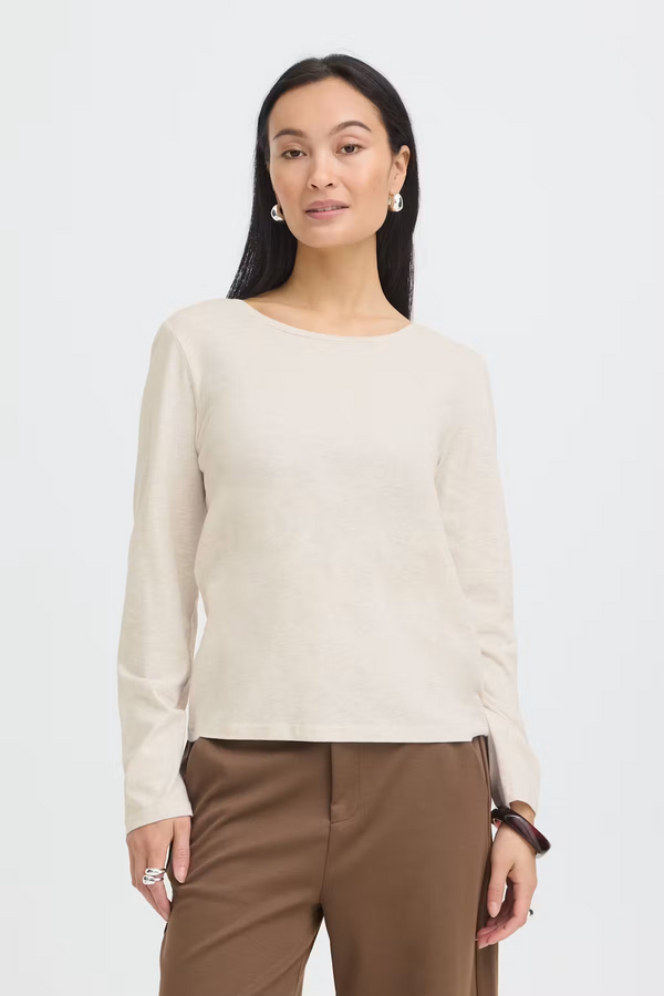 Fransa Womens Clea Long Sleeve T-Shirt 20618125 - Oatmeal Melange