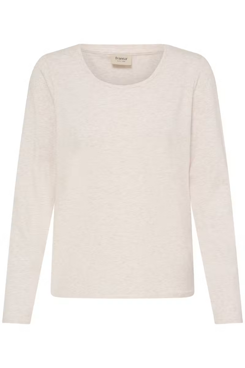 Fransa Womens Clea Long Sleeve T-Shirt 20618125 - Oatmeal Melange