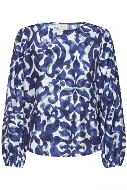 Fransa FRARIANA Abstract Floral Blouse – Boho Bloom Navy & Green – 20617394