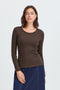 Fransa Womens Hizamond Lettuce Trim Long Sleeve Tee 20617415HOTF - Hot Fudge / Brown