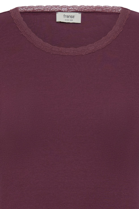 Fransa Womens Hizamond Lettuce Trim Long Sleeve Tee 20617415PORT - Port Royale / Red