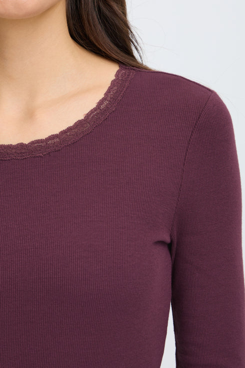 Fransa Womens Hizamond Lettuce Trim Long Sleeve Tee 20617415PORT - Port Royale / Red