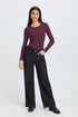 Fransa Womens Hizamond Lettuce Trim Long Sleeve Tee 20617415PORT - Port Royale / Red