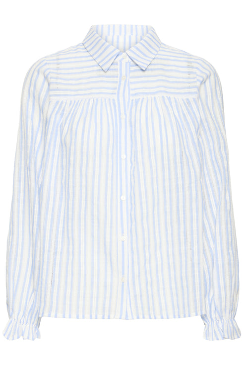 Fransa FREVERLY Ruffle Cuff Cotton Striped Shirt – Blue Stripe – 20617441