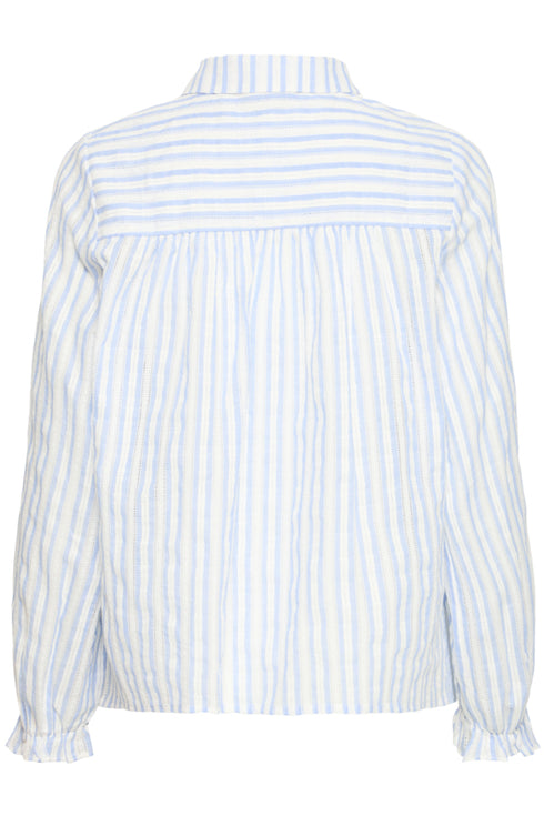 Fransa FREVERLY Ruffle Cuff Cotton Striped Shirt – Blue Stripe – 20617441
