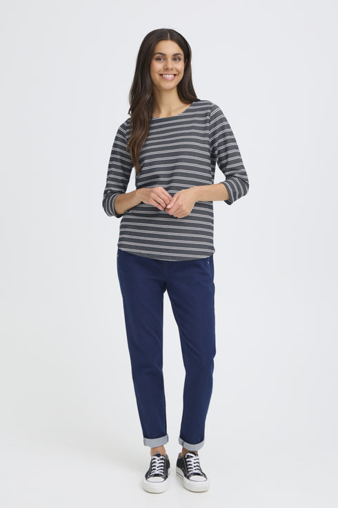 Fransa FRJOSIE 3/4 Sleeve Striped Jersey Top – Navy Stripe – 20617442