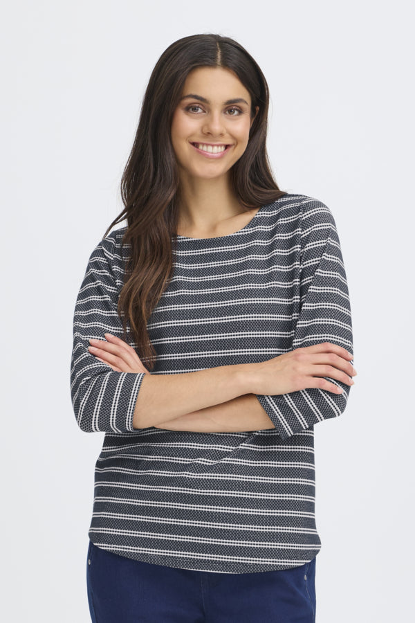 Fransa FRJOSIE 3/4 Sleeve Striped Jersey Top – Navy Stripe – 20617442