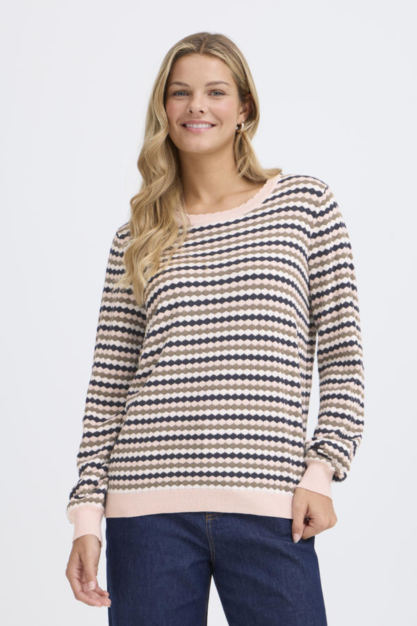 Fransa FRCAIA Geometric Knit Pullover – Rose Smoke Stripe – 20617448