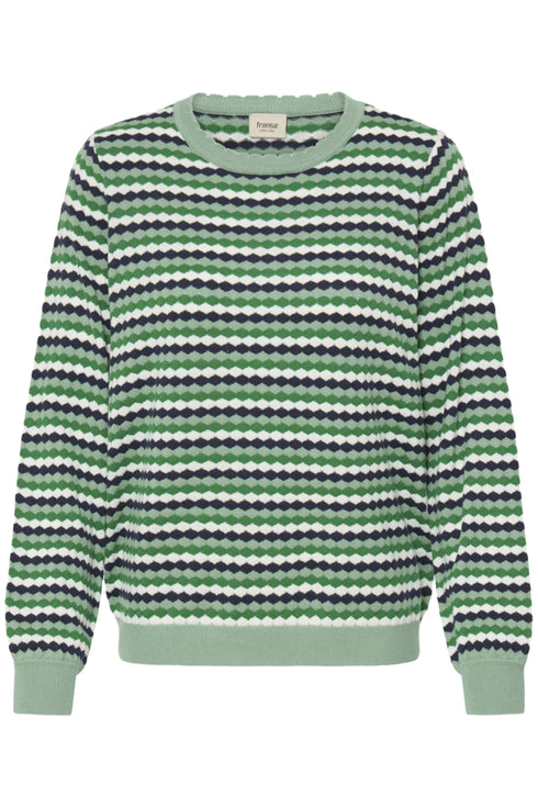 Fransa FRCAIA Geometric Knit Pullover – Bosphorus Green & Navy Stripe – 20617448