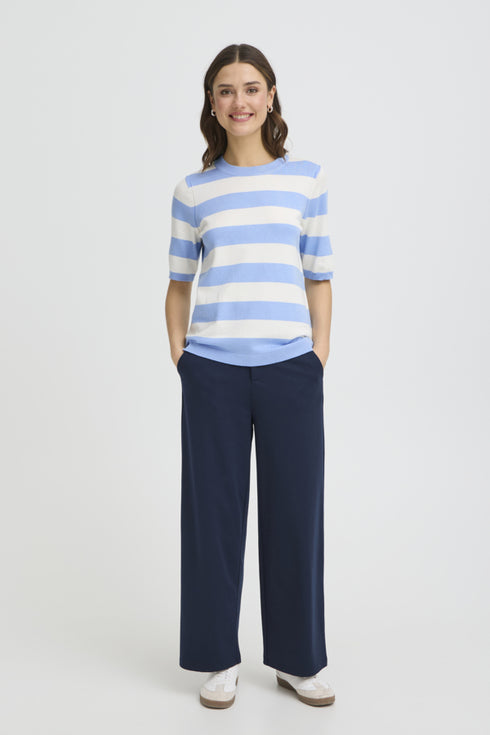 Fransa FRMARY Soft-Touch Mid-Sleeve Knit Top – Della Robbia Blue Stripe – 20617452