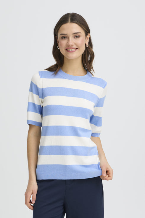 Fransa FRMARY Soft-Touch Mid-Sleeve Knit Top – Della Robbia Blue Stripe – 20617452