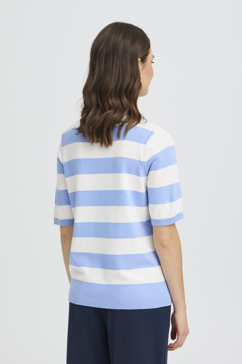 Fransa FRMARY Soft-Touch Mid-Sleeve Knit Top – Della Robbia Blue Stripe – 20617452