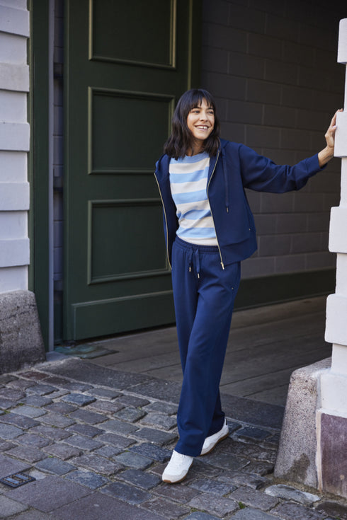 Fransa FRMARY Soft-Touch Mid-Sleeve Knit Top – Della Robbia Blue Stripe – 20617452