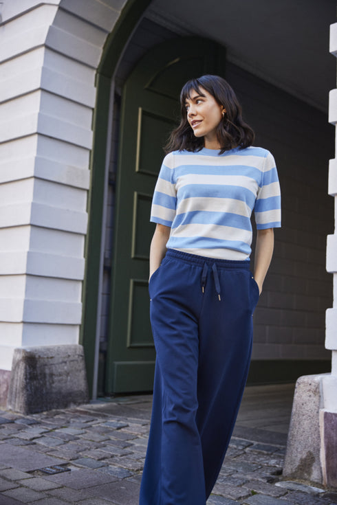 Fransa FRMARY Soft-Touch Mid-Sleeve Knit Top – Della Robbia Blue Stripe – 20617452