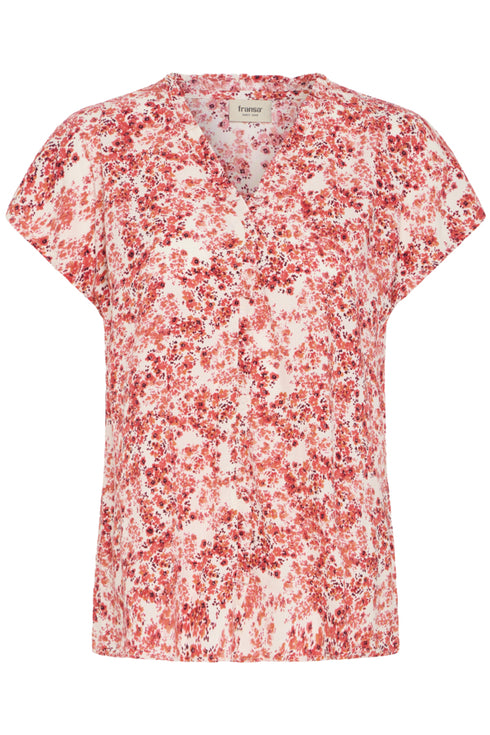 Fransa Womens S. Floral Hibiscus Red FRMERLE Printed Viscose Blouse 20617549