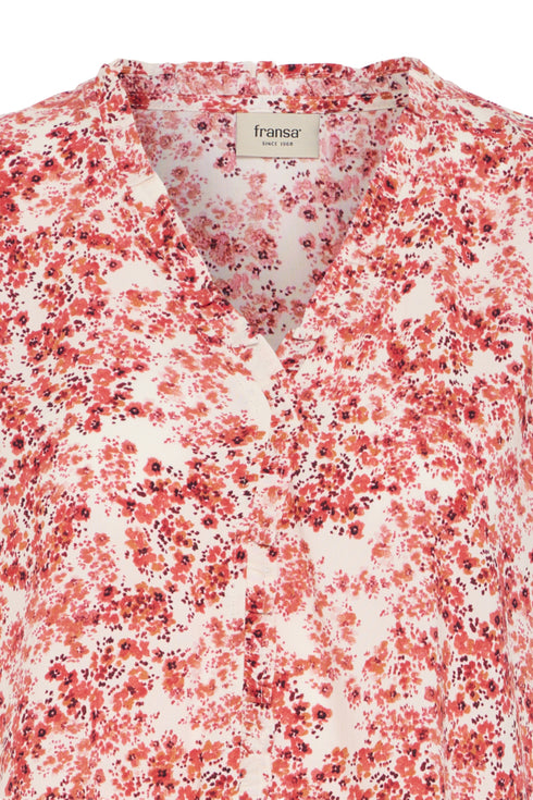 Fransa Womens S. Floral Hibiscus Red FRMERLE Printed Viscose Blouse 20617549