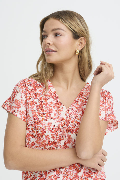 Fransa Womens S. Floral Hibiscus Red FRMERLE Printed Viscose Blouse 20617549