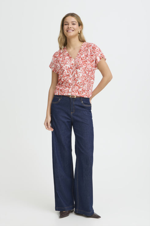 Fransa Womens S. Floral Hibiscus Red FRMERLE Printed Viscose Blouse 20617549