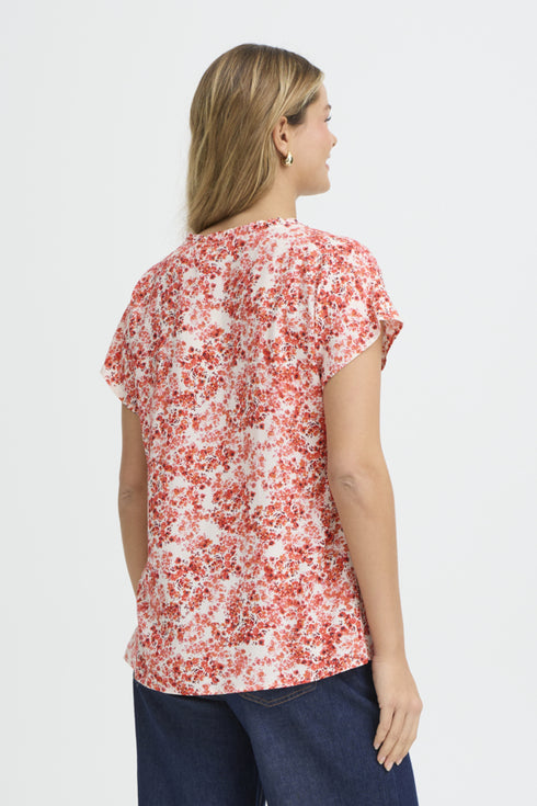 Fransa Womens S. Floral Hibiscus Red FRMERLE Printed Viscose Blouse 20617549