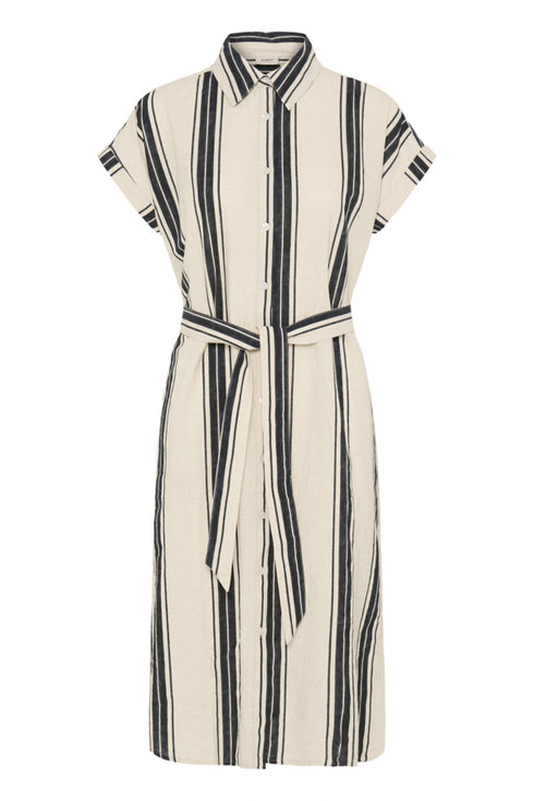 Fransa Womens Wide Stripe Meteorite FRMADDIE Cotton Linen Shirt Dress 20617637