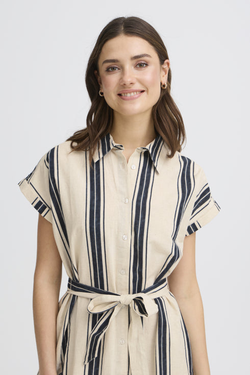 Fransa Womens Wide Stripe Meteorite FRMADDIE Cotton Linen Shirt Dress 20617637