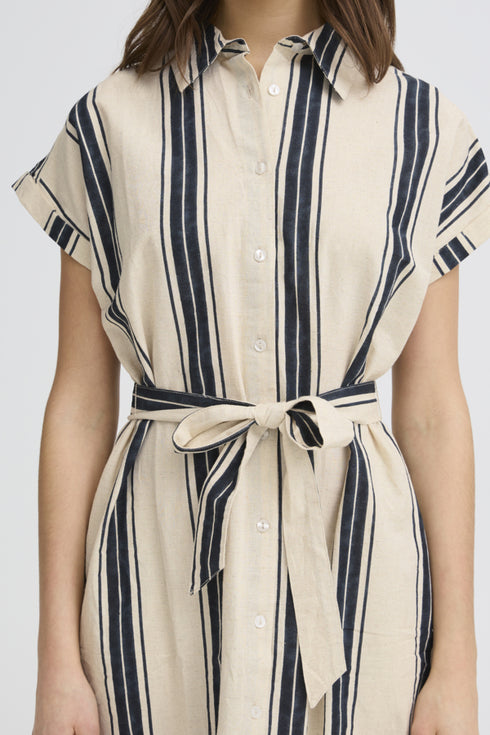 Fransa Womens Wide Stripe Meteorite FRMADDIE Cotton Linen Shirt Dress 20617637