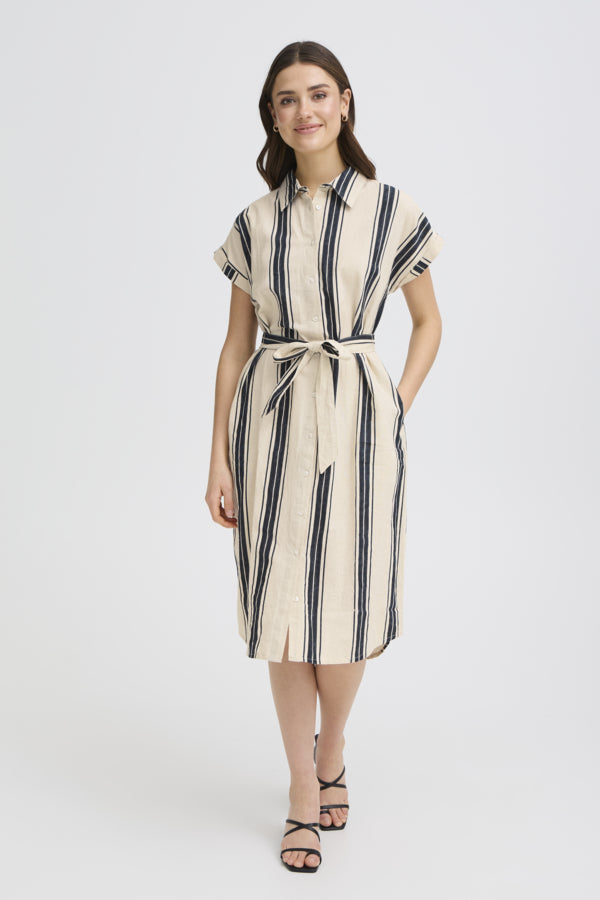 Fransa Womens Wide Stripe Meteorite FRMADDIE Cotton Linen Shirt Dress 20617637