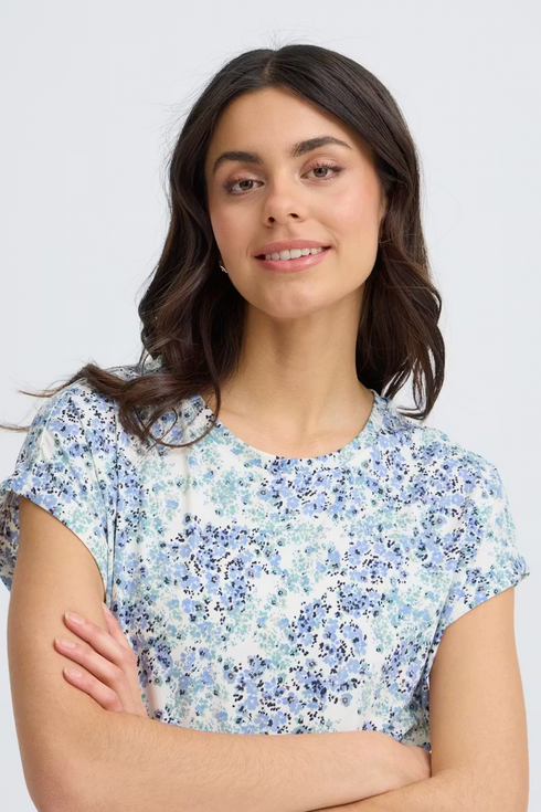 Fransa Womens S. Floral Hydrangea Blue FRSEEN Printed T-Shirt 20617629