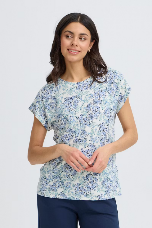 Fransa Womens S. Floral Hydrangea Blue FRSEEN Printed T-Shirt 20617629