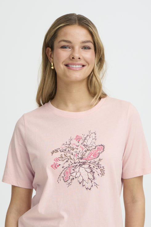 Fransa Womens Lotus Pink FRFELICIA Botanical Print Cotton T-Shirt 20617656
