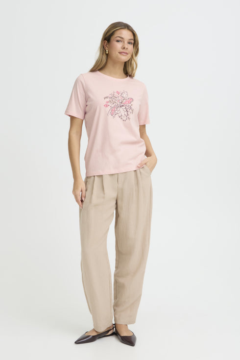 Fransa Womens Lotus Pink FRFELICIA Botanical Print Cotton T-Shirt 20617656