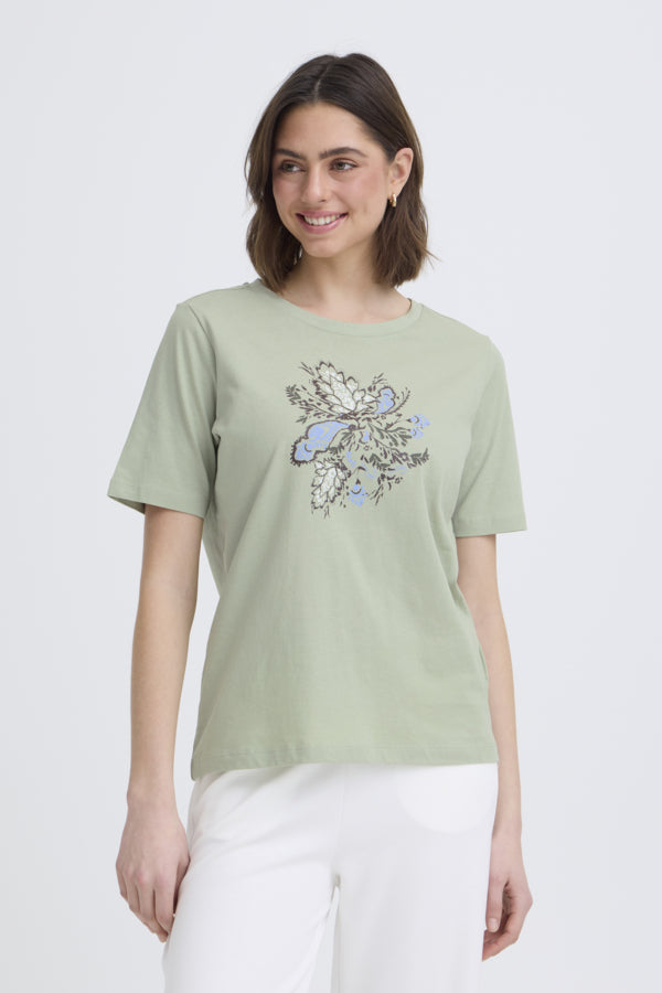 Fransa Womens Desert Sage FRFELICIA Botanical Print Cotton T-Shirt 20617656