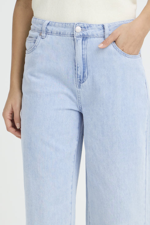Fransa Womens Light Blue Denim FRLISE Wide Leg 7/8 Jeans 20617661