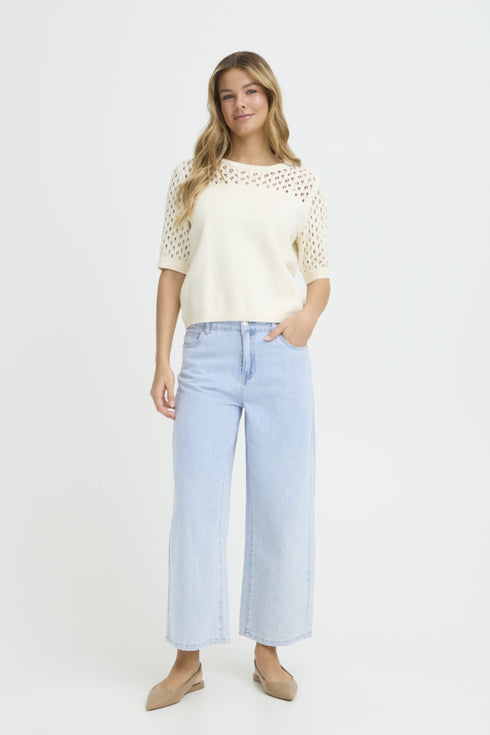 Fransa Womens Light Blue Denim FRLISE Wide Leg 7/8 Jeans 20617661